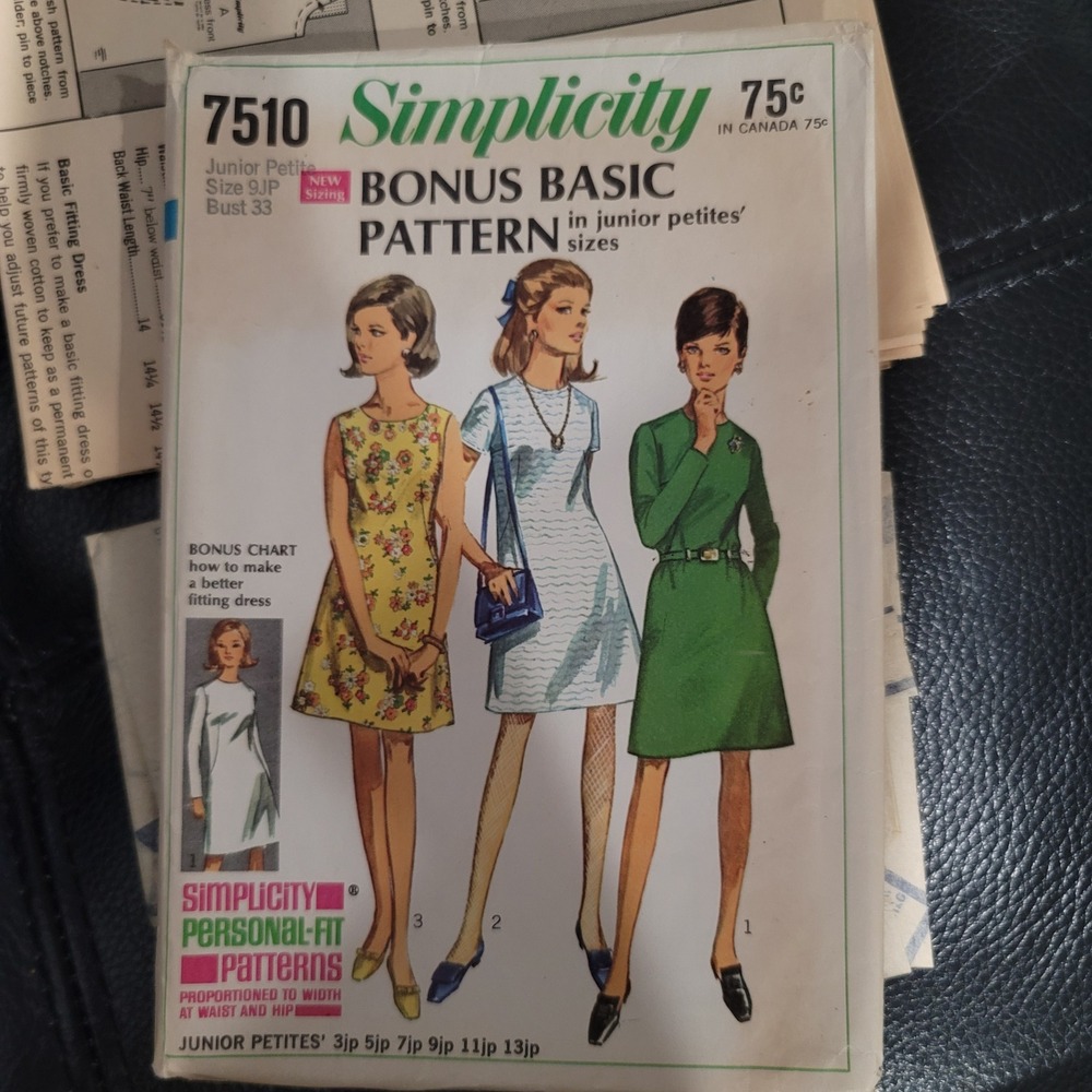 Vintage 1960s Simplicity 7510 Sewing Pattern Junior Petite A-Line Dress Size 9JP